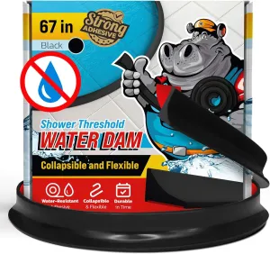 Shower Threshold Water Dam Barrier 67" - Black Collapsible Shower Water Blocker - Guard for Walk in Shower - Water Guard Stopper for Floor - Shower Door Water Blocker by Hippo Dam