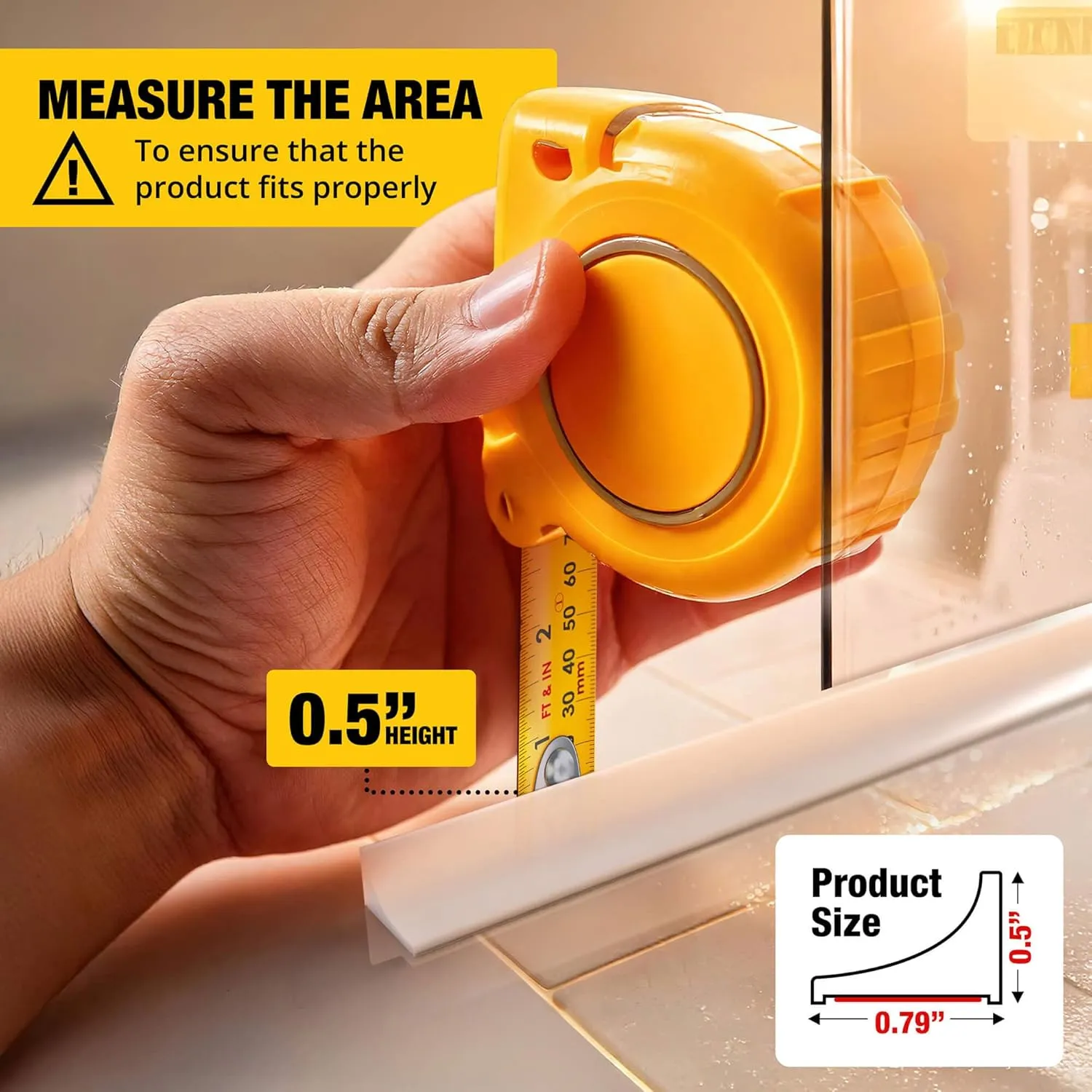 Shower Threshold Water Dam Barrier 67" - White Collapsible Shower Water Blocker - Guard for Walk in Shower - Water Guard Stopper for Floor - Shower Door Water Blocker by Hippo Dam