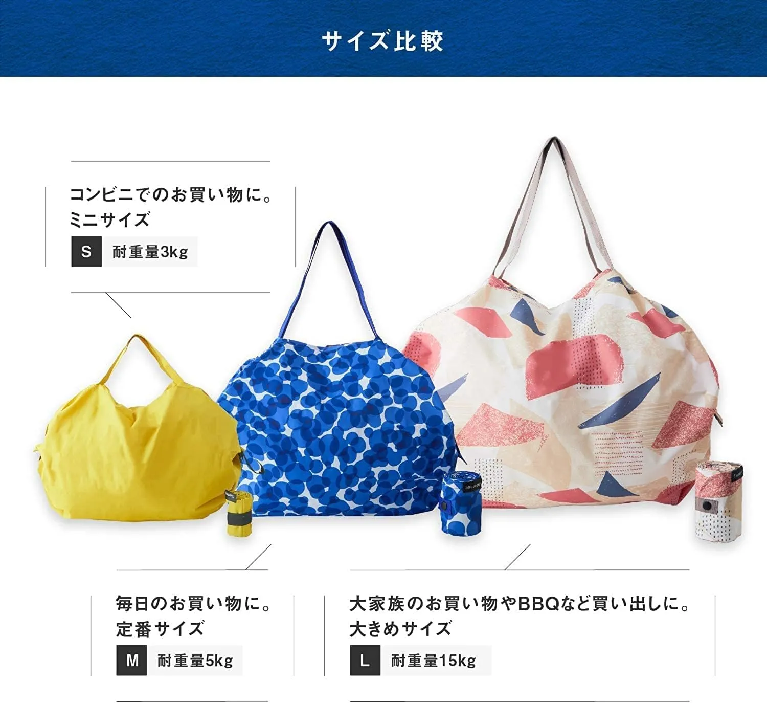 Shupatto Compact Bag (Renewal S/M/L) New Life Spat Eco Bag, Folding (Compact/Durable)