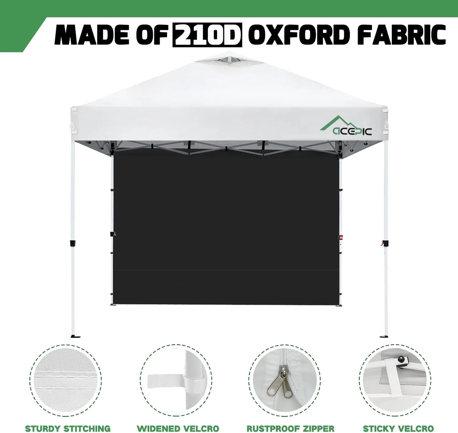 Sidewalls for 10x10 Pop Up Canopy, 210D Polyester Waterproof Canopy Sidewalls with UV Protection, Sunwall Only (Black, 10x10 3PCS)