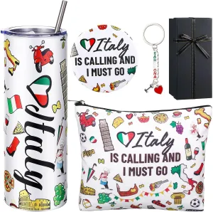Sieral 5 Pcs Italy Travel Gift Set Funny Italy Themed Travel Trip Souvenir Gifts Includes Cosmetic Bag Thermal Cup Keychain for Traveler Women Birthday Christmas Party