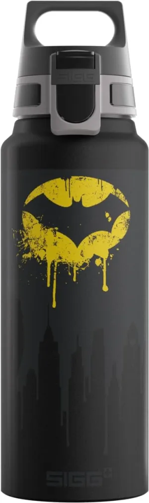 Sigg - Aluminum Water Bottle - WMB Pathfinder Batman Tag - Climate Neutral Certified - Suitable for Carbonated Beverages - Leakproof & Lightweight - BPA Free - Black with Design - 1L