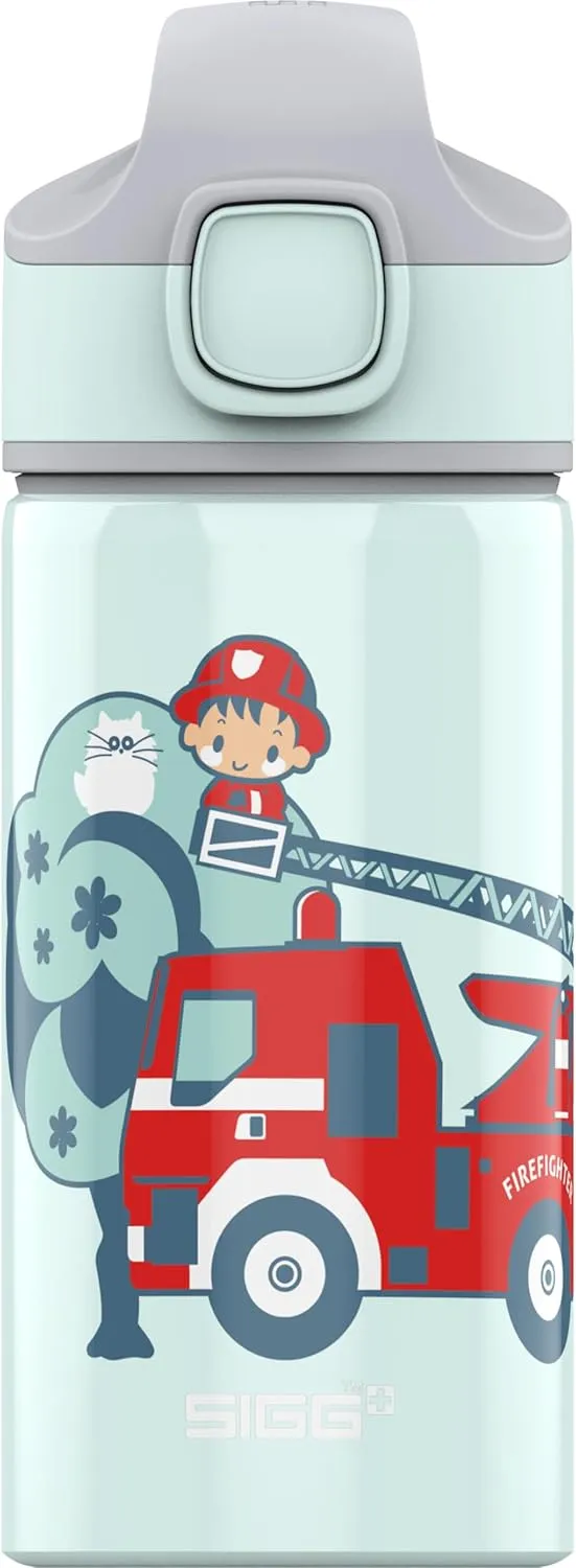 SIGG - Kids Miracle Water Bottle - Firesam - Lightweight Aluminium with Leak-Proof Lid - One Hand Children's Drink Bottle - 13 Oz