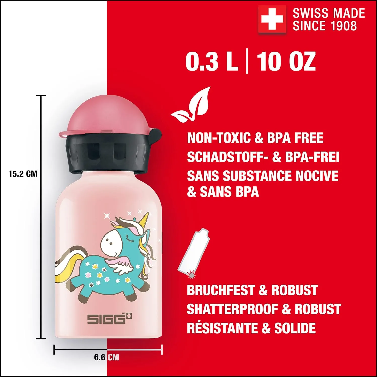 Sigg - Kids Water Bottle - KBT - Made in Switzerland - Leakproof - BPA Free - for Kindergarten, Preschool, School 10 Oz