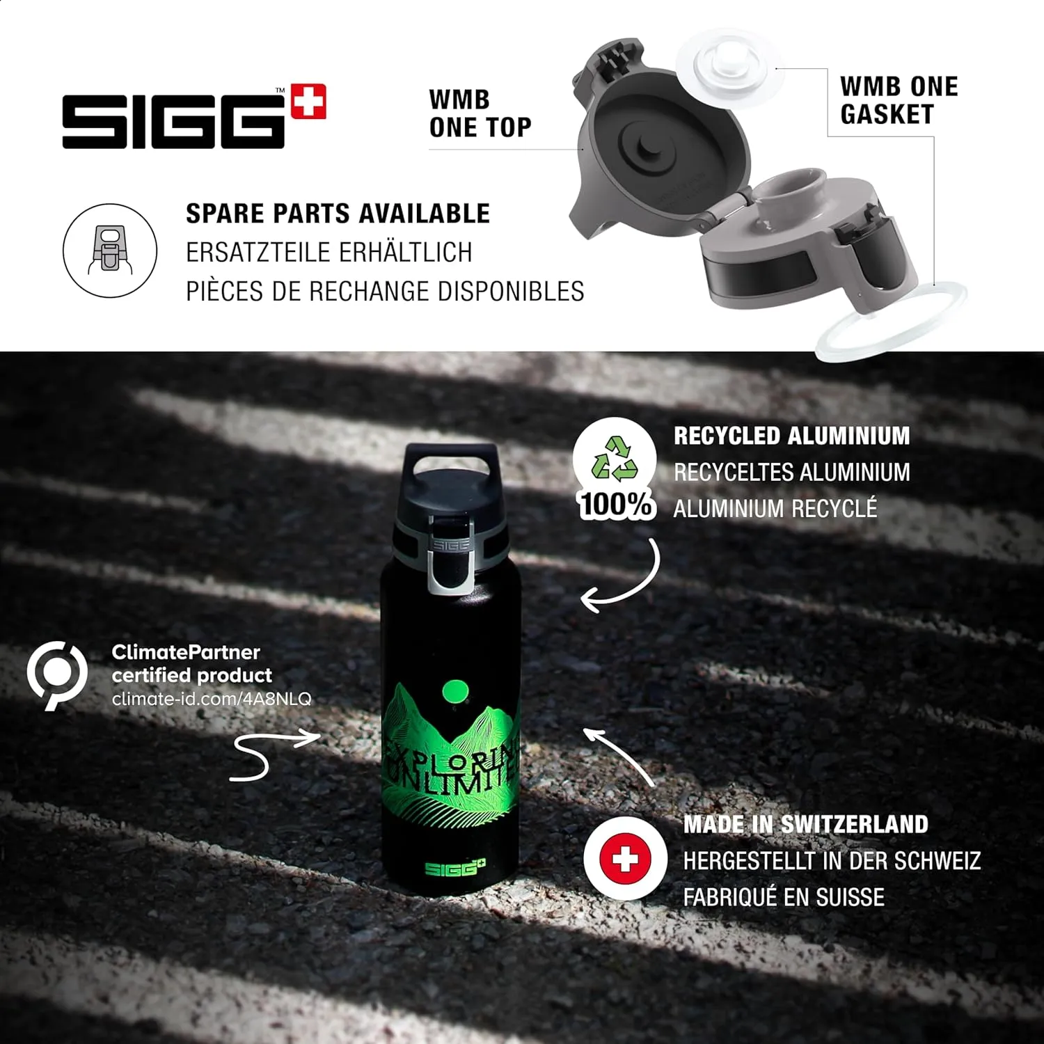 SIGG - Metal Water Bottle - WMB Pathfinder - Made in Switzerland - Carbonated Drinks - Wide Mouth - Lightweight - 34 Oz