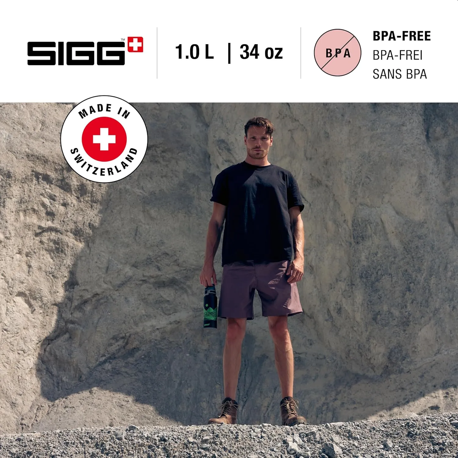 SIGG - Metal Water Bottle - WMB Pathfinder - Made in Switzerland - Carbonated Drinks - Wide Mouth - Lightweight - 34 Oz