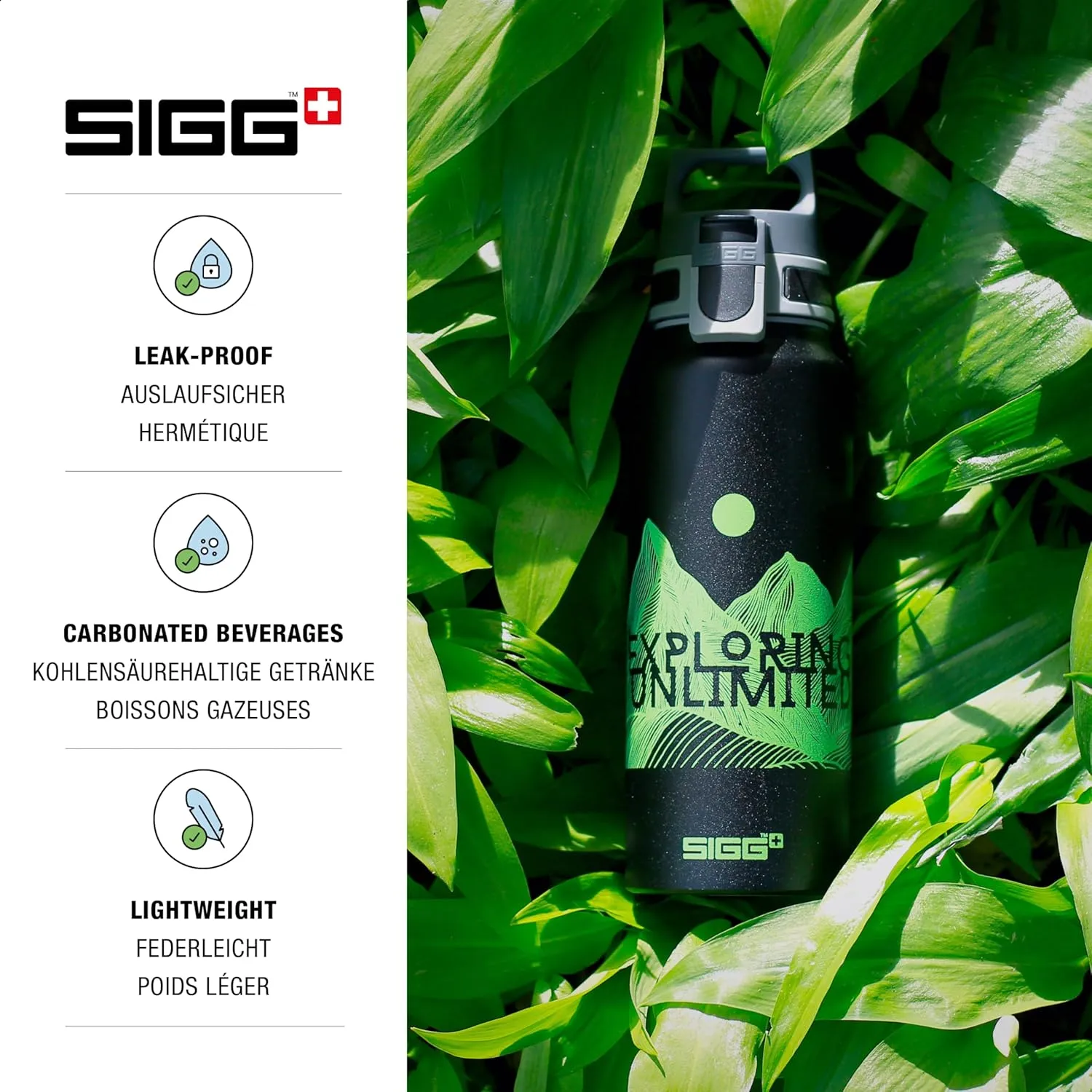 SIGG - Metal Water Bottle - WMB Pathfinder - Made in Switzerland - Carbonated Drinks - Wide Mouth - Lightweight - 34 Oz