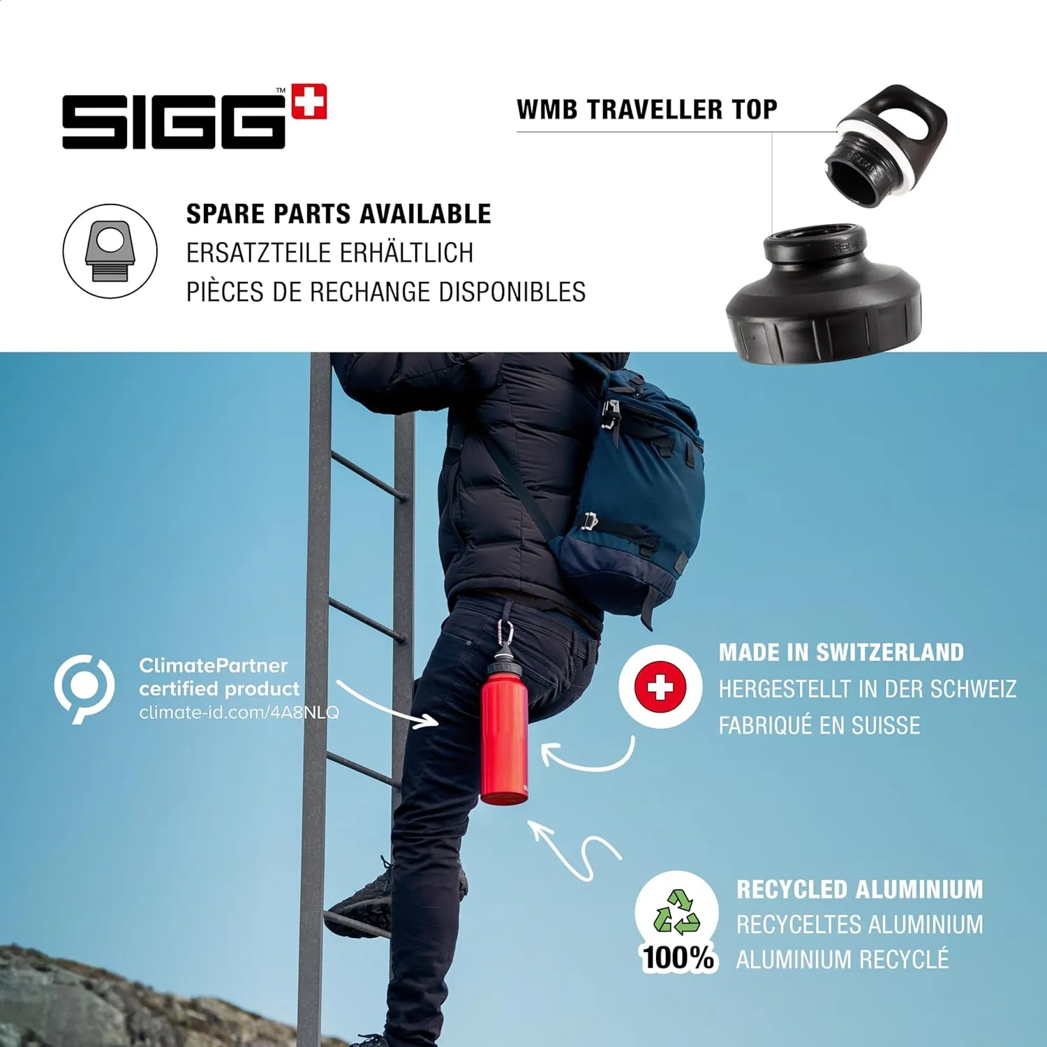 SIGG - Reusable Water Bottle - WMB Traveller Blue 51 Oz - Made in Switzerland - Carbonated Drinks - Lightweight - Leak Proof - BPA-Free - Climate Neutral Certified - For Sports, Outdoor, Travel