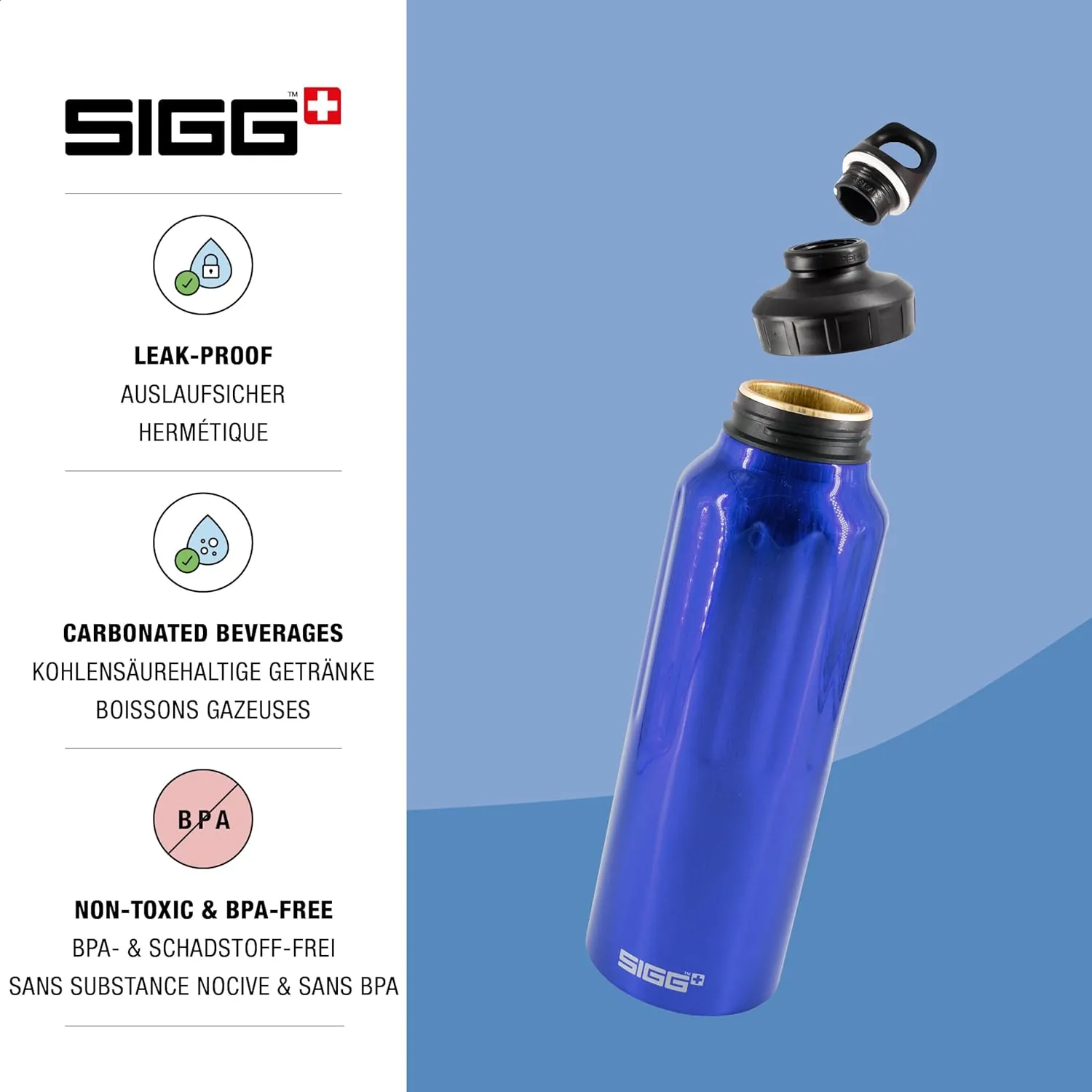 SIGG - Reusable Water Bottle - WMB Traveller Blue 51 Oz - Made in Switzerland - Carbonated Drinks - Lightweight - Leak Proof - BPA-Free - Climate Neutral Certified - For Sports, Outdoor, Travel