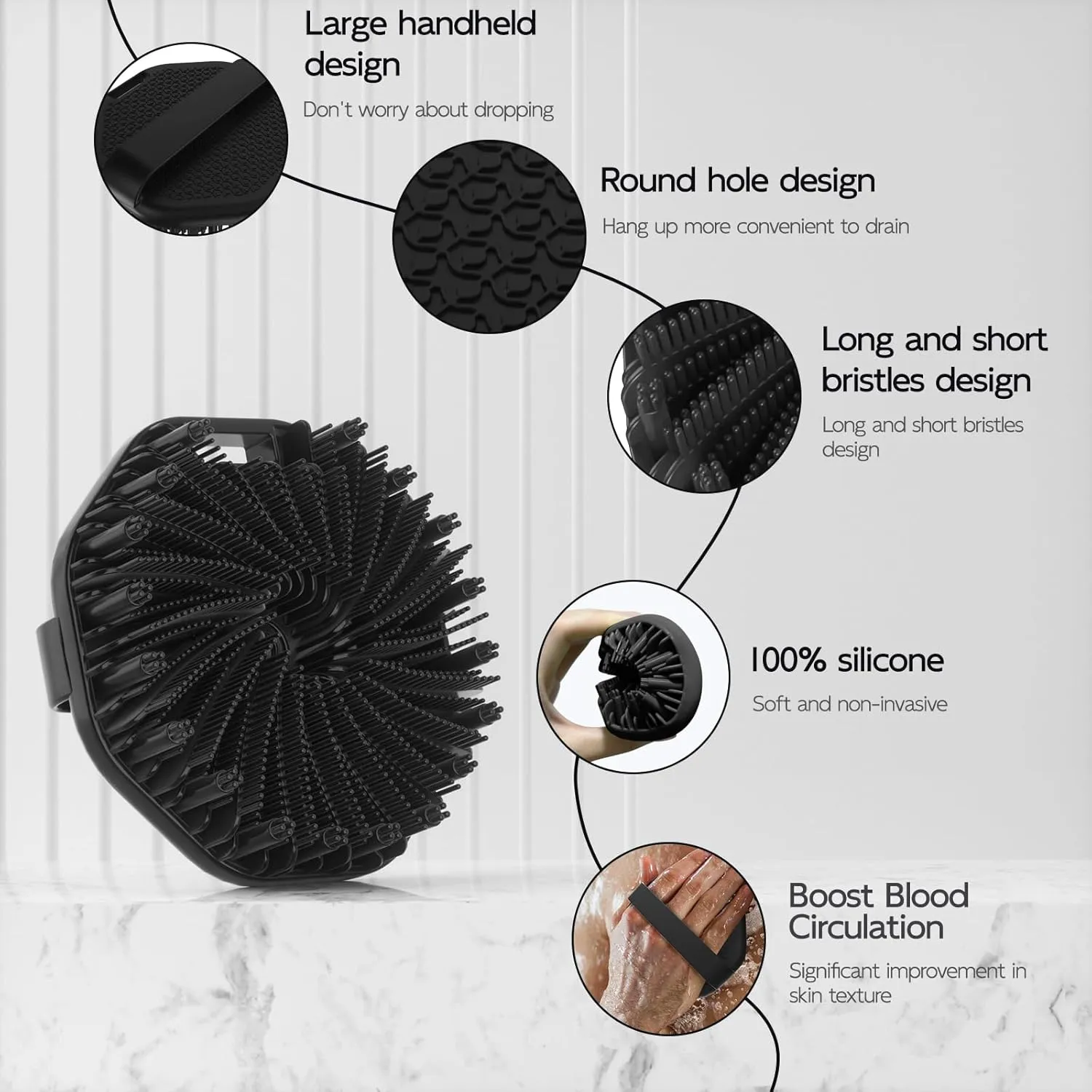 Silicone Body Scrubber 2 Counts, Exfoliating Body Wash Scrubbers Exfoliator, Shower Body Brush for Effective Showering Exfoliation and Gentle Massage (Black Black)