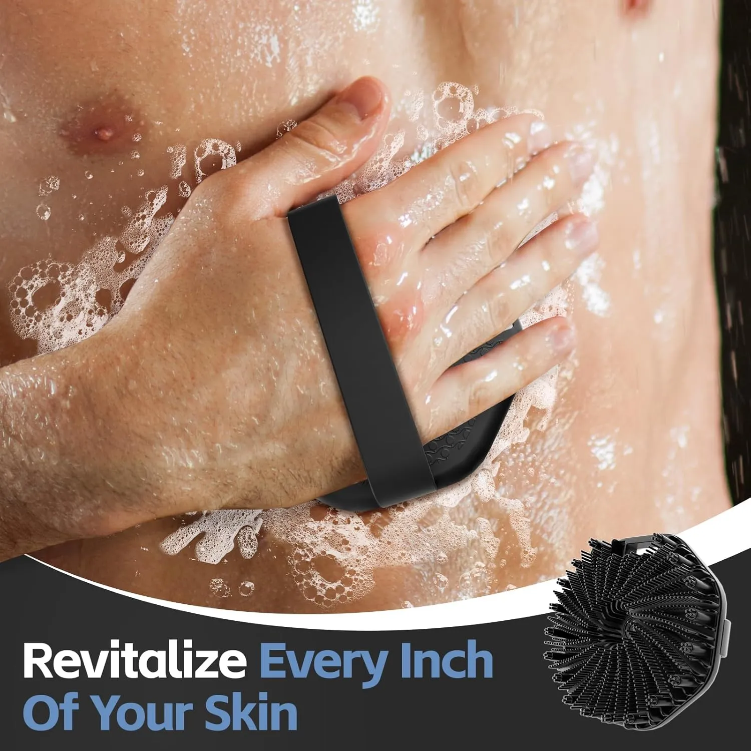 Silicone Body Scrubber 2 Counts, Exfoliating Body Wash Scrubbers Exfoliator, Shower Body Brush for Effective Showering Exfoliation and Gentle Massage (Black Black)