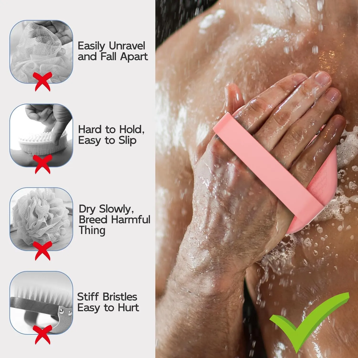 Silicone Body Scrubber 2 Counts, Exfoliating Body Wash Scrubbers Exfoliator, Shower Body Brush for Effective Showering Exfoliation and Gentle Massage (Black Pink)