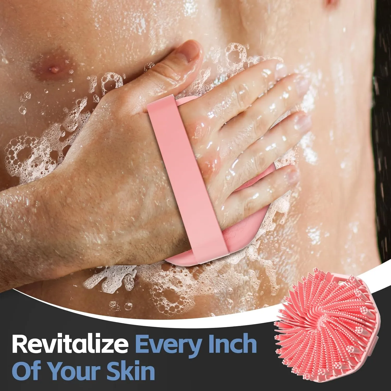 Silicone Body Scrubber 2 Counts, Exfoliating Body Wash Scrubbers Exfoliator, Shower Body Brush for Effective Showering Exfoliation and Gentle Massage (Black Pink)