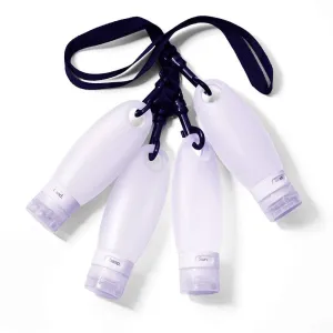 Silicone Travel Bottle Set TSA Approved Carry On Shampoo Conditioner Bottle Leak Proof Design BPA Free for Cosmetics 3.3 Oz (4 Pack   Lanyard (White Bottles))