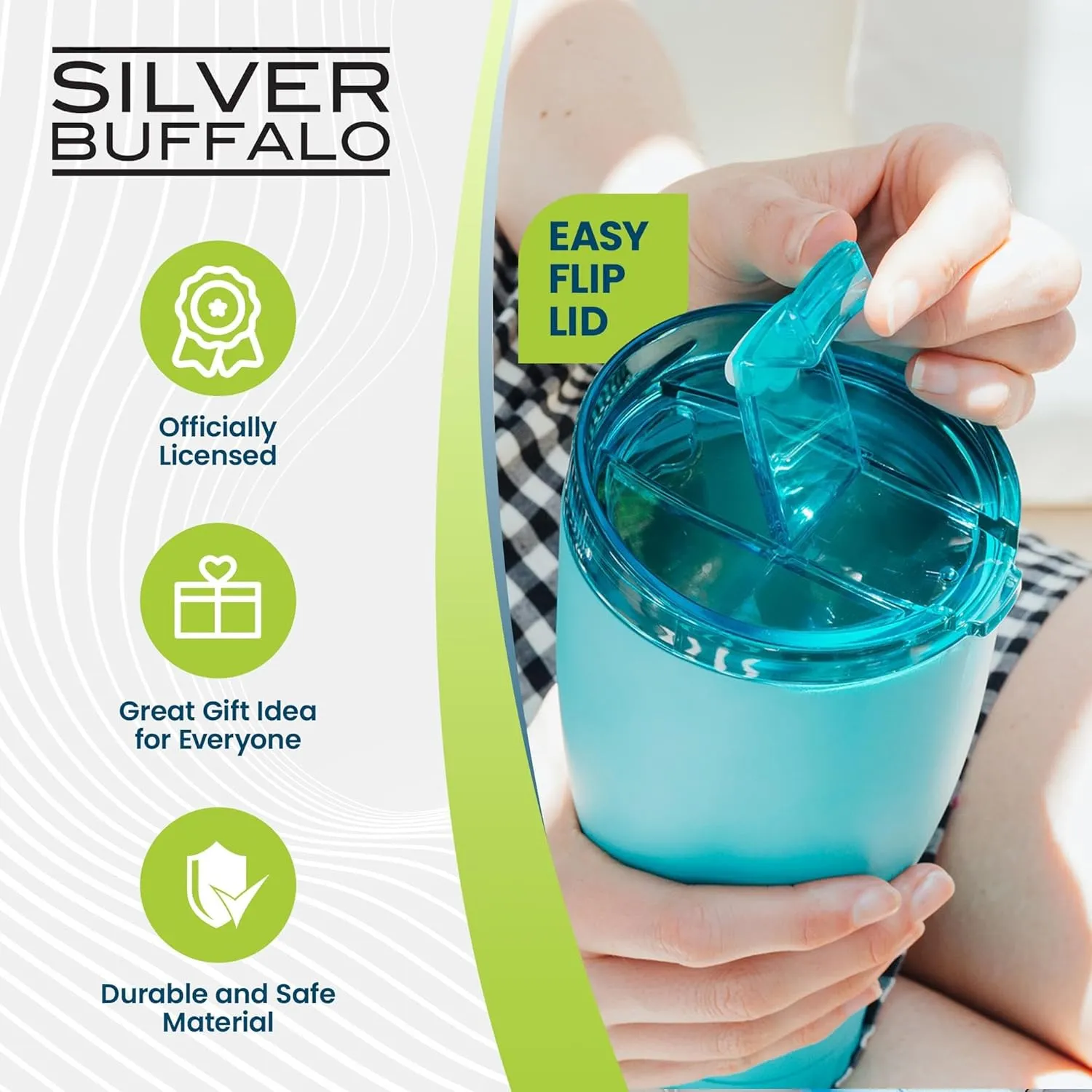 Silver Buffalo Double Walled Vacuum Insulated Stainless Steel Tumbler With Flip Top Lid Keeps Hot and Cold, Travel Coffee Mug Leakproof Lid, 30 Ounces, Matte Teal Blue