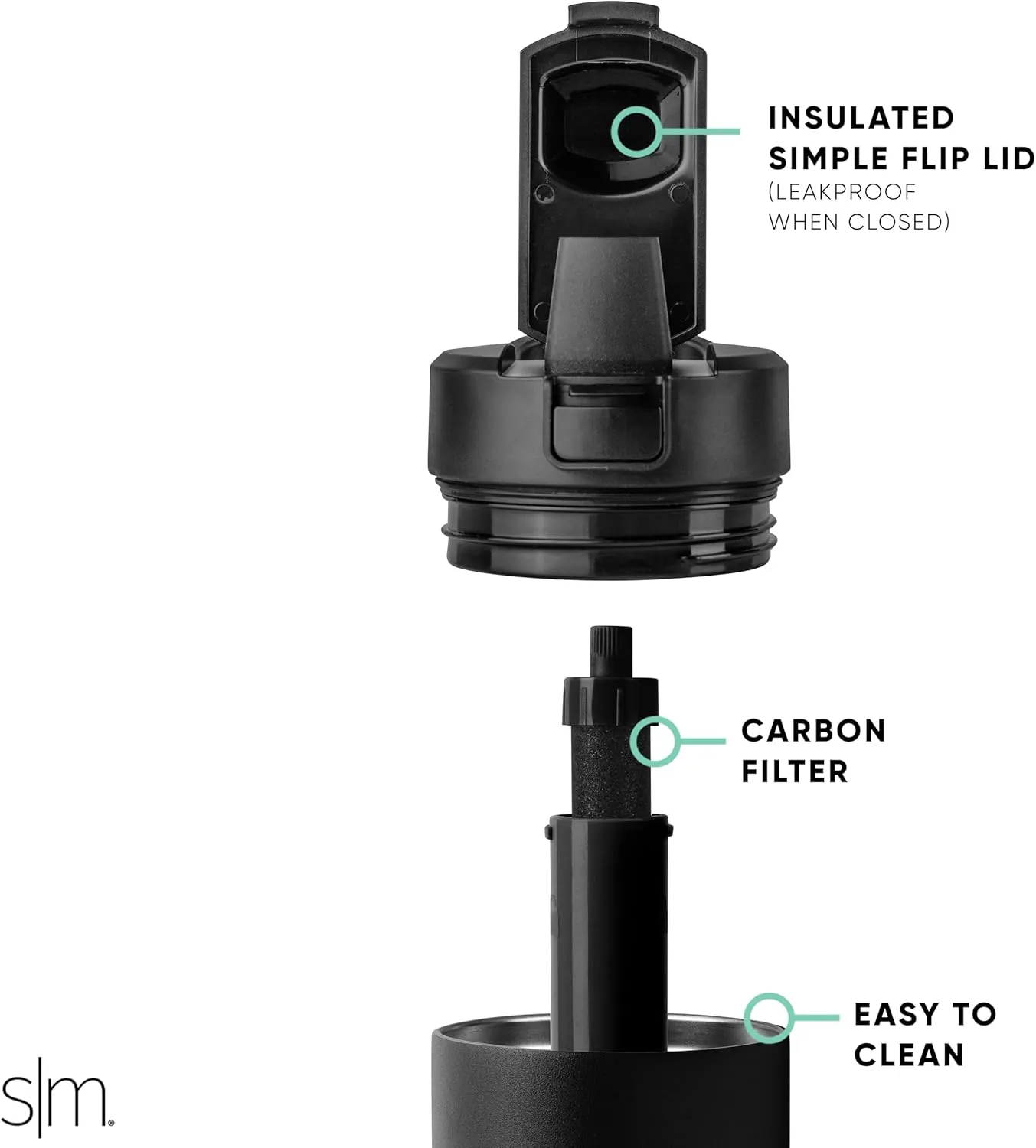 Simple Modern Filtered Water Bottle | Insulated Stainless-Steel Carbon Filter Travel Water Bottles | Reusable for Clean Drinking Water On The Go | 34oz, Midnight Black