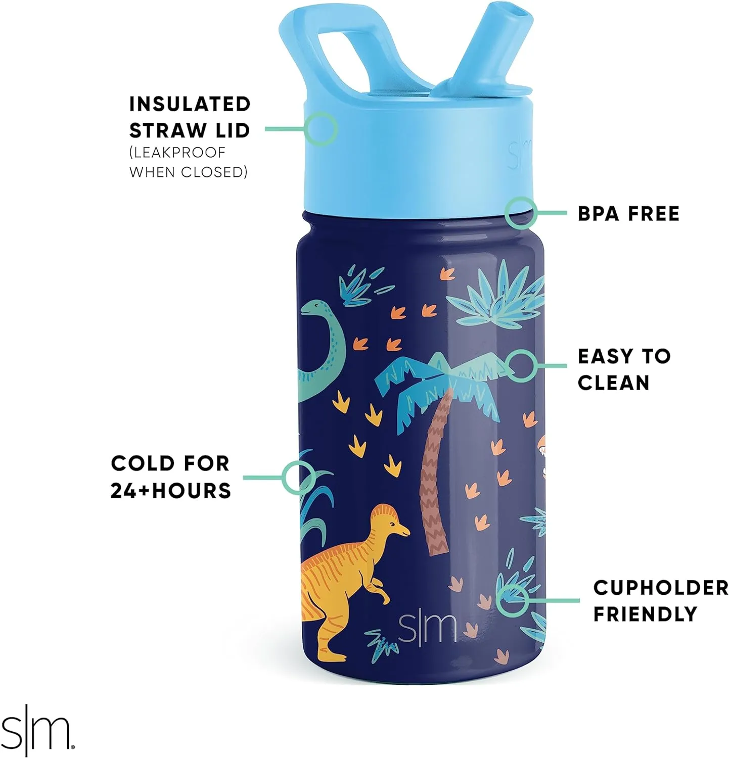 Simple Modern Kids Summit Water Bottle with Straw Lid | 14oz Stainless Steel Cup Insulated Tumbler for Toddlers, School | Jurassic Jungle