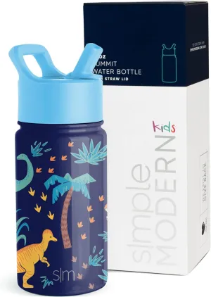 Simple Modern Kids Summit Water Bottle with Straw Lid | 14oz Stainless Steel Cup Insulated Tumbler for Toddlers, School | Jurassic Jungle