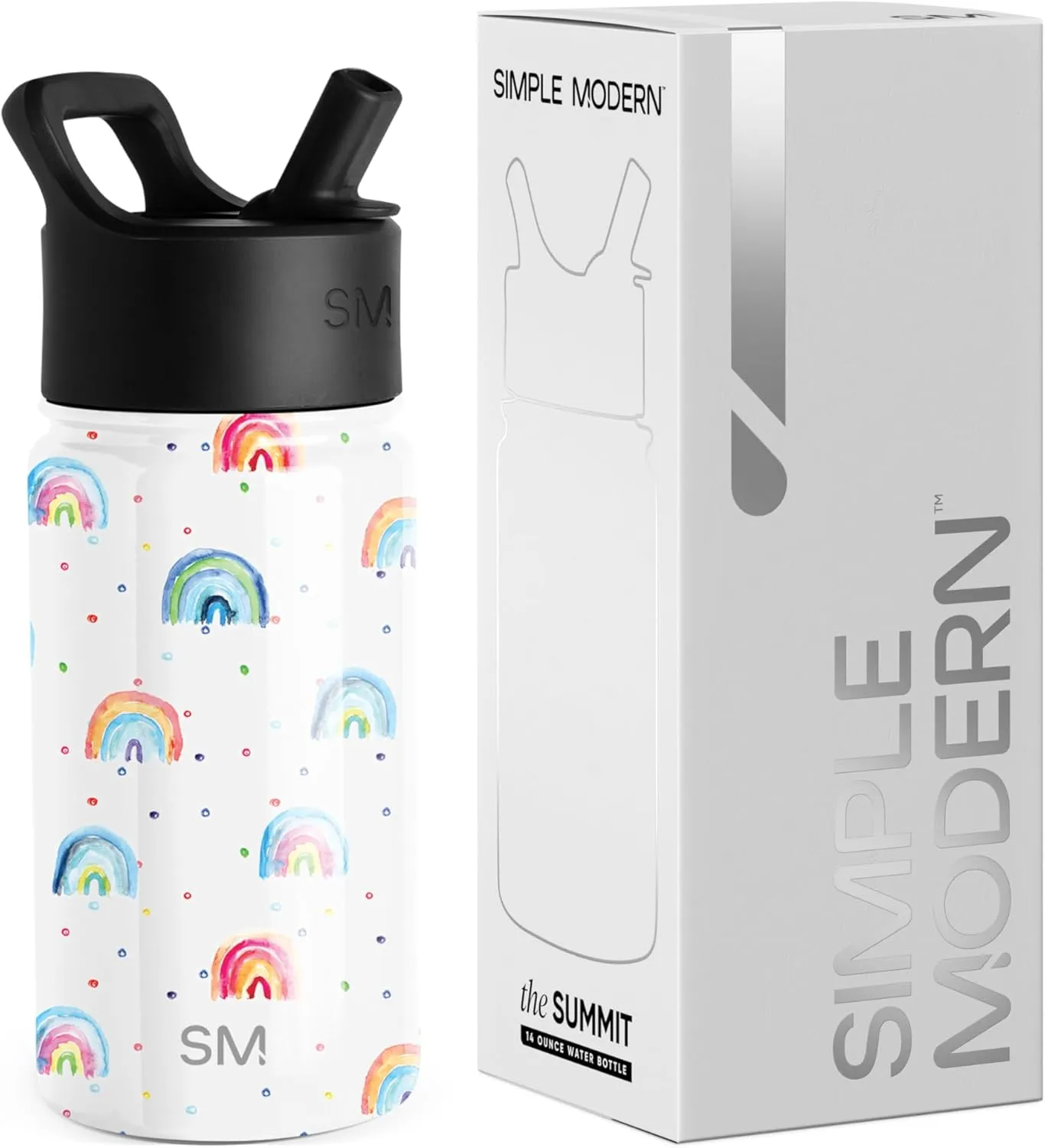 Simple Modern Kids Summit Water Bottle with Straw Lid | 14oz Stainless Steel Cup Insulated Tumbler for Toddlers, School | Rainbow Dream