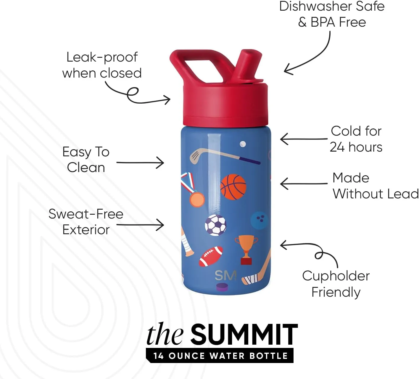Simple Modern Kids Summit Water Bottle with Straw Lid | 14oz Stainless Steel Cup Insulated Tumbler for Toddlers, School | Sports Balls