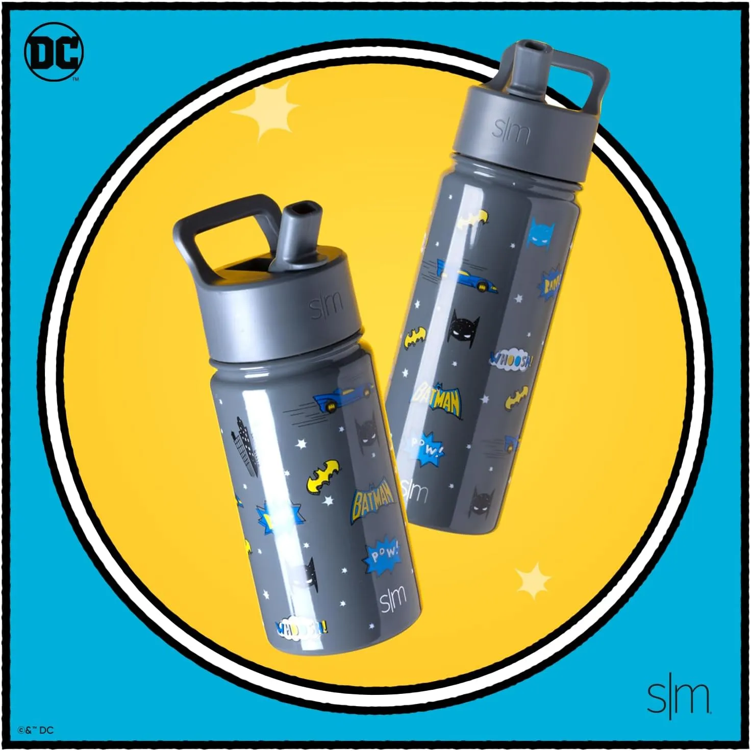 Simple Modern Kids Summit Water Bottle with Straw Lid | DC Comics Batman 14oz Stainless Steel Cup Insulated Tumbler for Boys, School | Batman POW!
