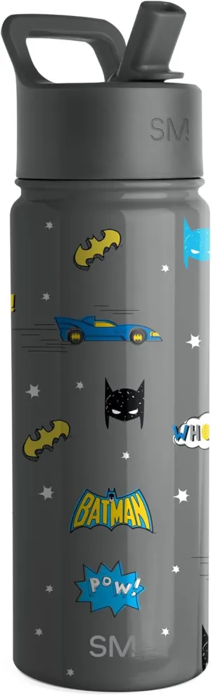 Simple Modern Kids Summit Water Bottle with Straw Lid | DC Comics Batman 18oz Stainless Steel Cup Insulated Tumbler for Boys, School | Batman POW!