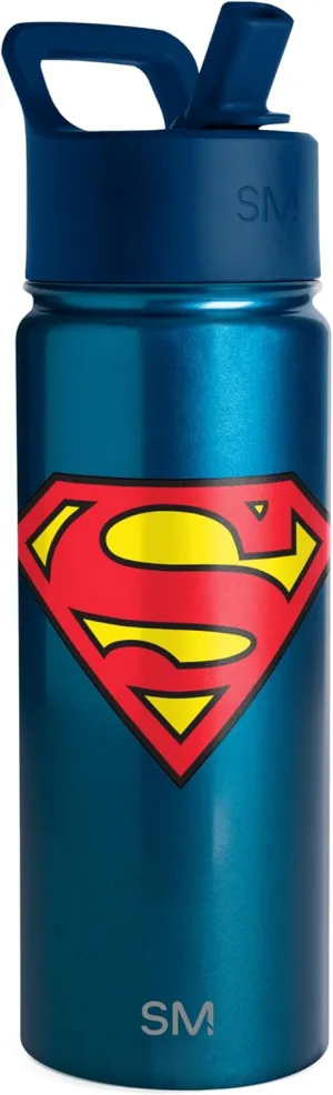 Simple Modern Kids Summit Water Bottle with Straw Lid | DC Comics Superman 18oz Stainless Steel Cup Insulated Tumbler for Toddlers, School | Superman