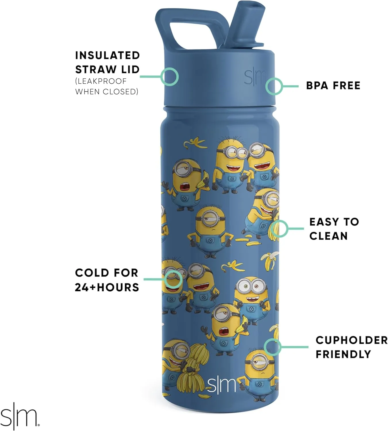 Simple Modern Kids Summit Water Bottle with Straw Lid | Despicable Me Minions 18oz Stainless Steel Cup Insulated Tumbler for Girls, Boys, School | Minions Unite