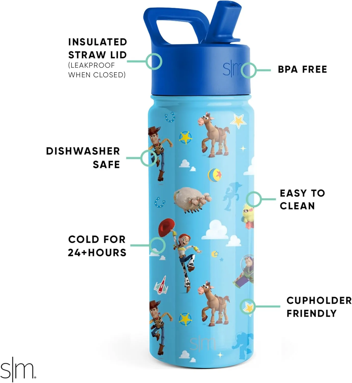 Simple Modern Kids Summit Water Bottle with Straw Lid | Disney Pixar Toy Story 18oz Stainless Steel Cup Insulated Tumbler for Boys, School | Toy Story Andys Toys