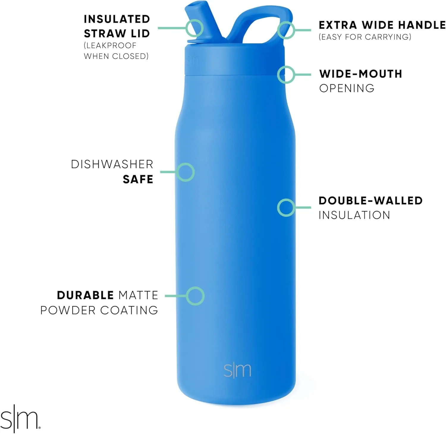 Simple Modern Water Bottle with Straw lid | Insulated Stainless Steel Thermos | Reusable Travel Water Bottles for Gym & Sports | Leak Proof & BPA Free | Mesa Collection | 34oz, Supersonic Blue