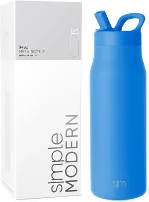 Simple Modern Water Bottle with Straw lid | Insulated Stainless Steel Thermos | Reusable Travel Water Bottles for Gym & Sports | Leak Proof & BPA Free | Mesa Collection | 34oz, Supersonic Blue