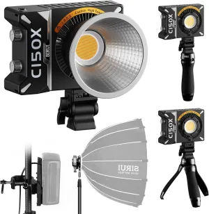 SIRUI Super Bulbs C150X Combo 150W LED Video Light, COB Portable Photography Camera Light Bi-Color 2800K-6500K with Bluetooth App Brightness Control Bowens Adapter Reflector Continuous Output Lighting