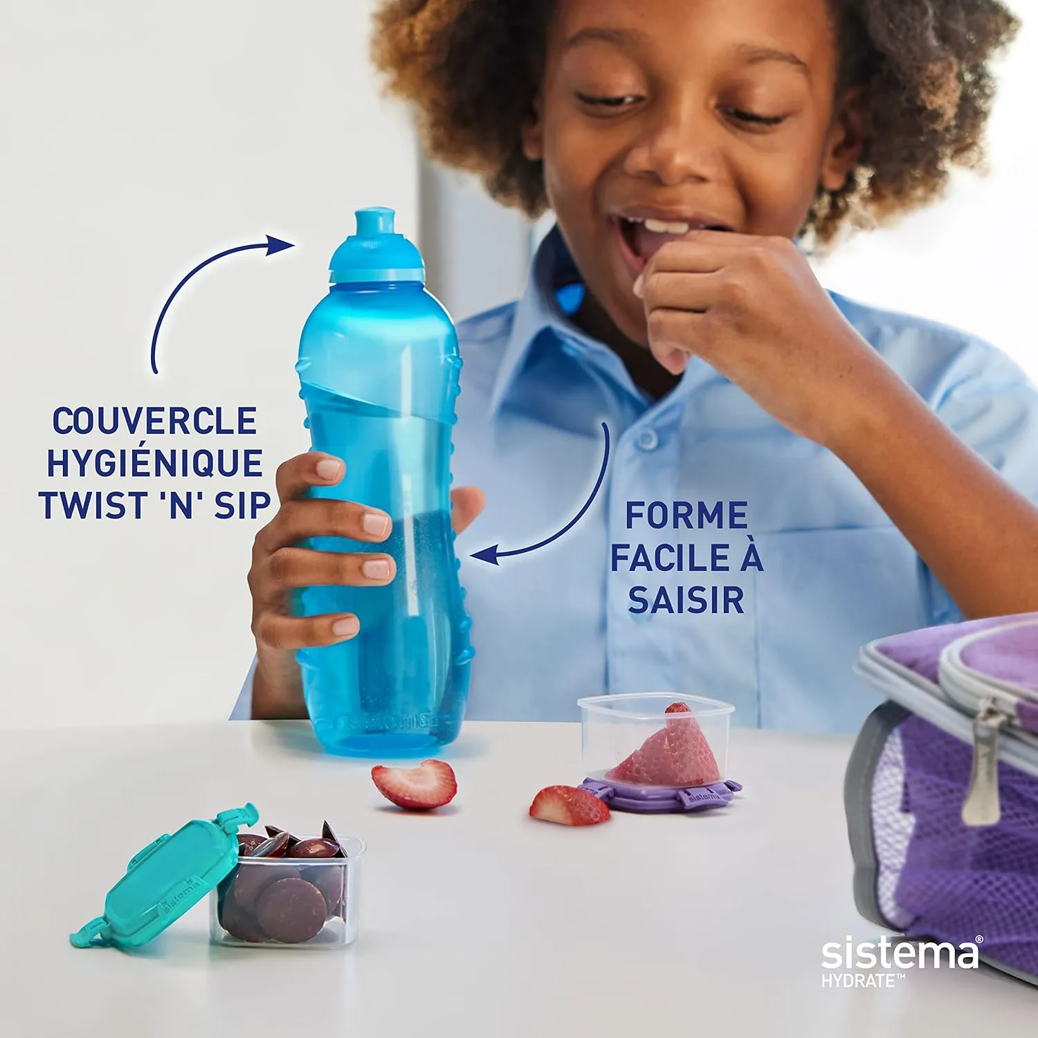 Sistema Twist 'n' Sip Squeeze Sports Water Bottles | Leakproof Water Bottles | 460 ml | BPA-Free | Recyclable with TerraCycle® | Blue | 4 Count