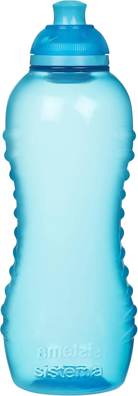 Sistema Twist 'n' Sip Squeeze Sports Water Bottles | Leakproof Water Bottles | 460 ml | BPA-Free | Recyclable with TerraCycle® | Blue | 4 Count