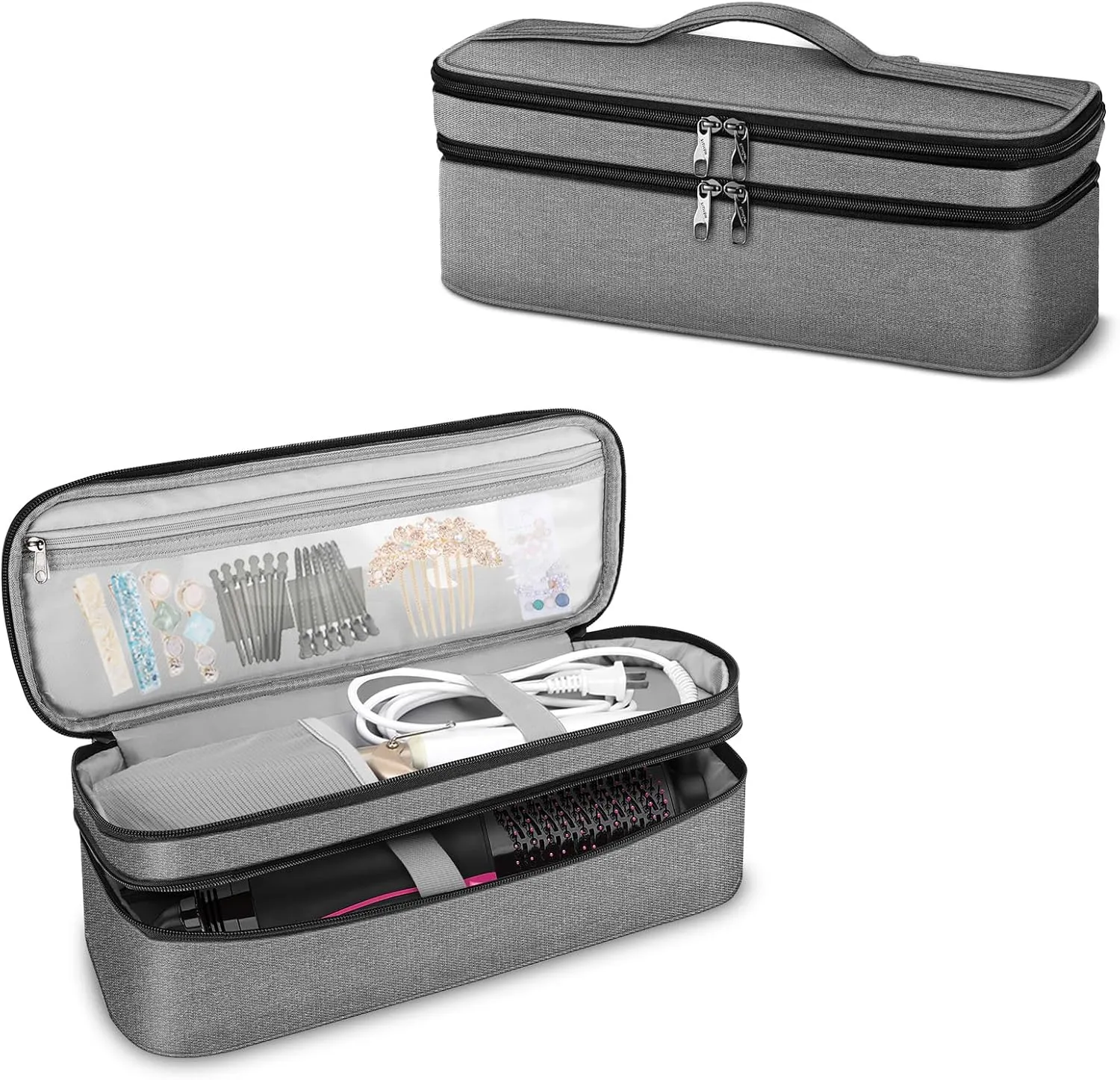 SITHON Double-Layer Travel Carrying Case for Shark FlexStyle/SmoothStyle, Water Resistant Storage Organizer Bag for Airwrap Styler, Also for Revlon One-Step Hair Dryer (Bag Only) (Gray)