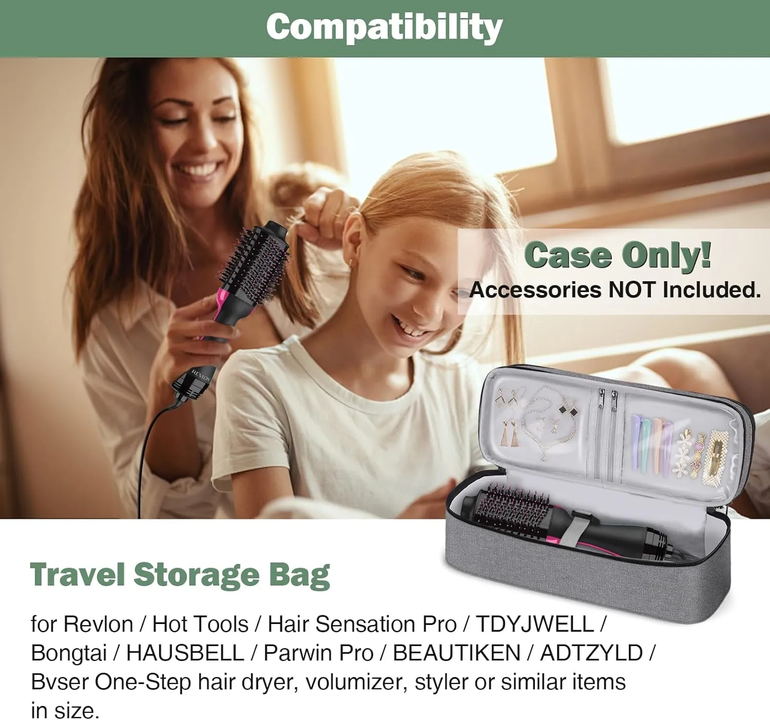 SITHON Double-Layer Travel Carrying Case for Shark FlexStyle/SmoothStyle, Water Resistant Storage Organizer Bag for Airwrap Styler, Also for Revlon One-Step Hair Dryer (Bag Only) (Gray)