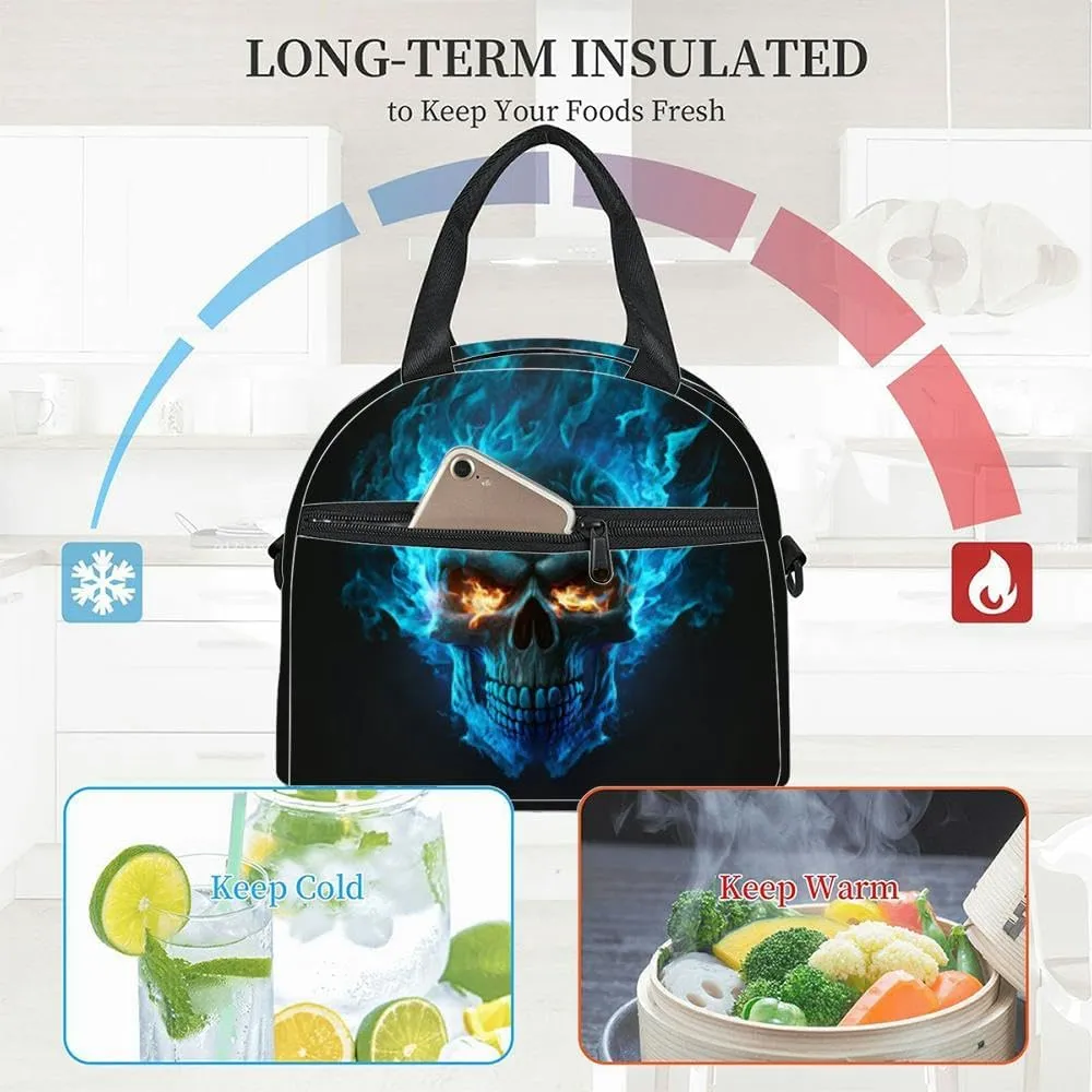 skull the dark Insulated Adult Lunch Bag with Shoulder Strap for Women Lightweight Reusable Portable Freezable Lunch Tote Bag for Work Picnic