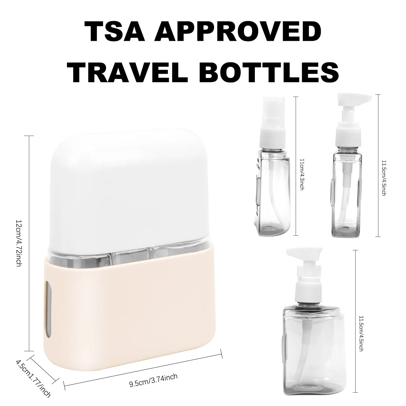 Skycase Travel Bottles - Leak Proof Refillable Tsa Approved Travel Size Toiletries, 3 in 1 Liquid Bottles Containers with Labels and Funnel Airplane Accessories Kits for Lotion Liquid (Beige)