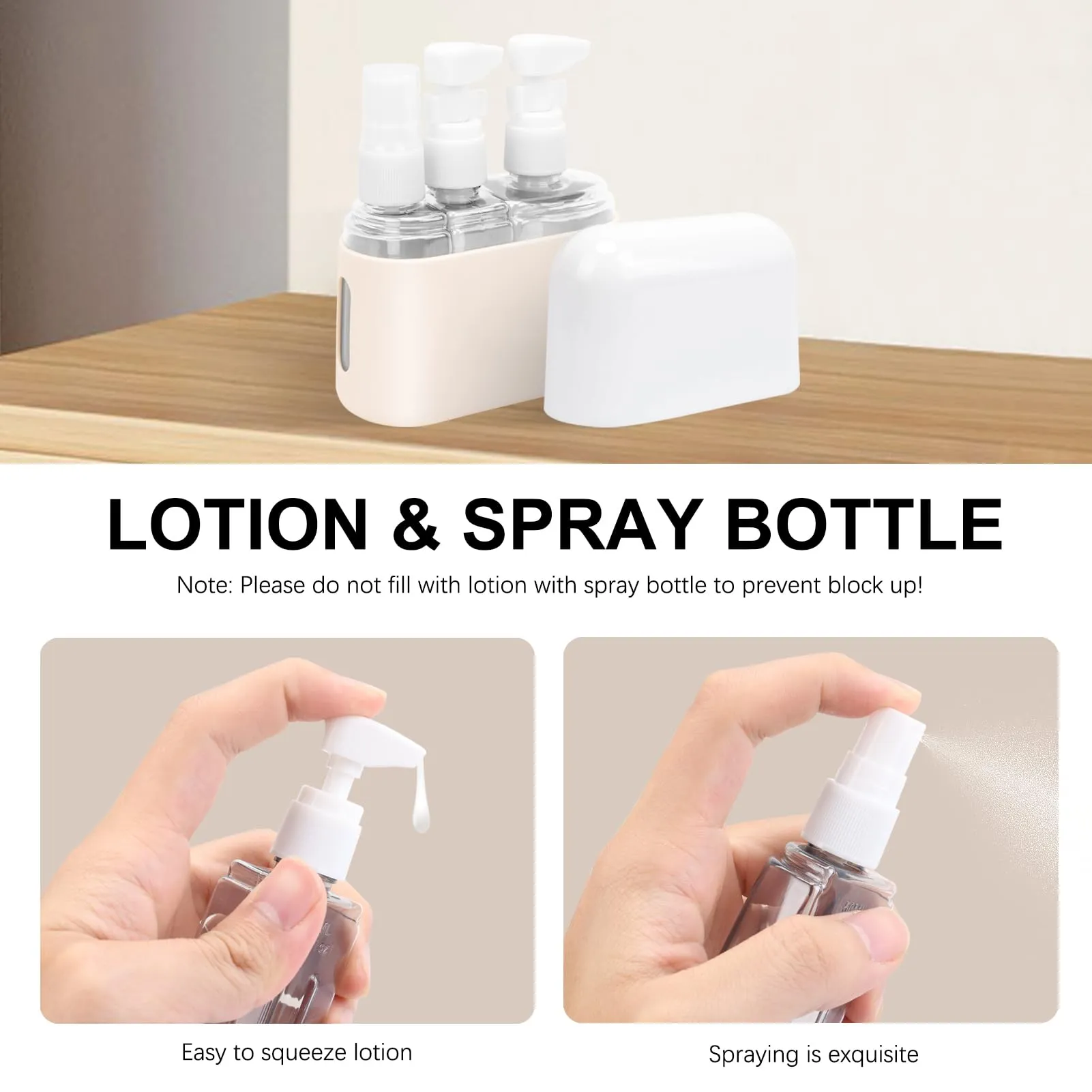 Skycase Travel Bottles - Leak Proof Refillable Tsa Approved Travel Size Toiletries, 3 in 1 Liquid Bottles Containers with Labels and Funnel Airplane Accessories Kits for Lotion Liquid (Beige)