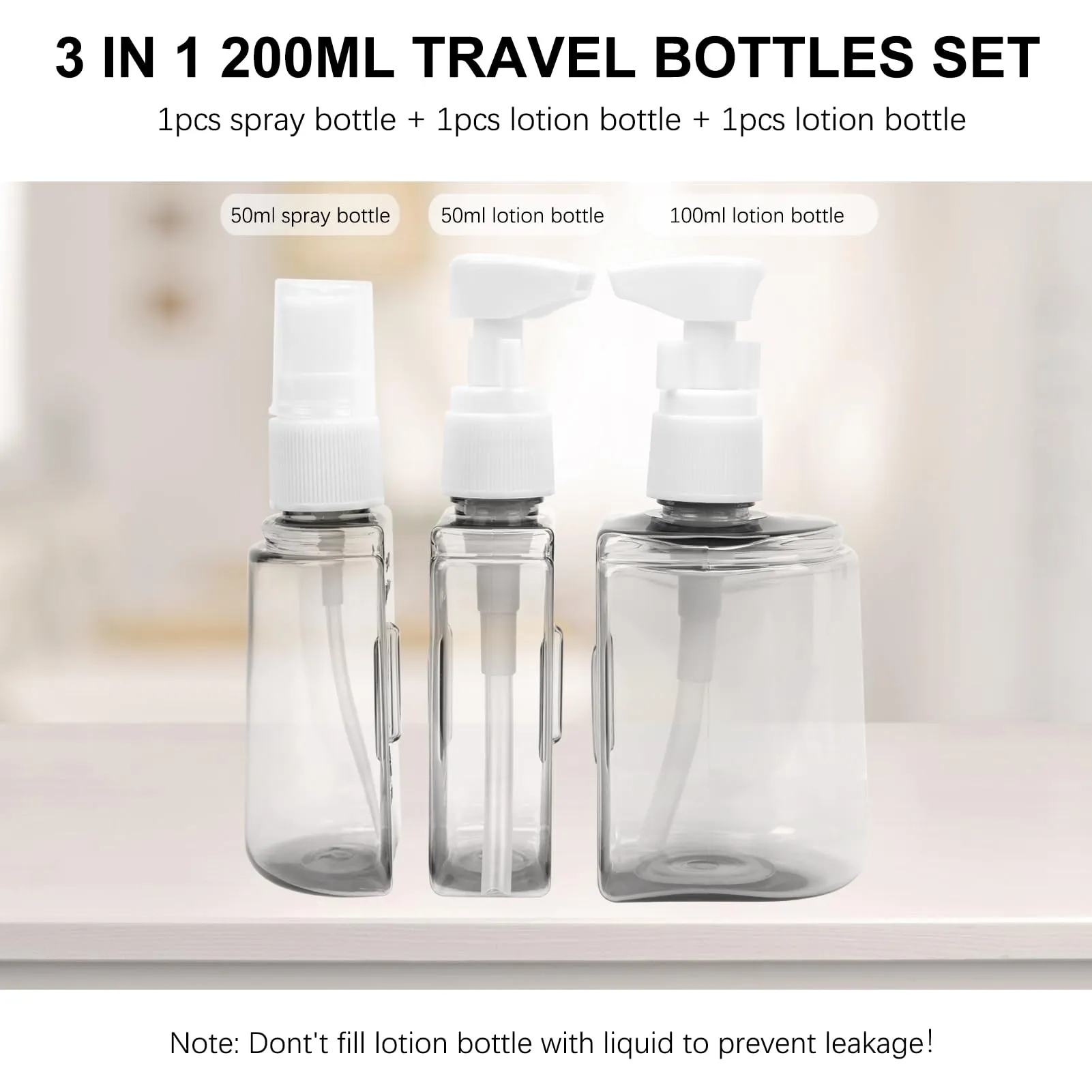 Skycase Travel Bottles - Leak Proof Refillable Tsa Approved Travel Size Toiletries, 3 in 1 Liquid Bottles Containers with Labels and Funnel Airplane Accessories Kits for Lotion Liquid (Beige)