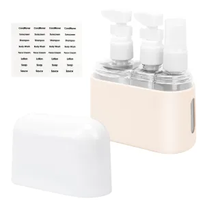 Skycase Travel Bottles - Leak Proof Refillable Tsa Approved Travel Size Toiletries, 3 in 1 Liquid Bottles Containers with Labels and Funnel Airplane Accessories Kits for Lotion Liquid (Beige)