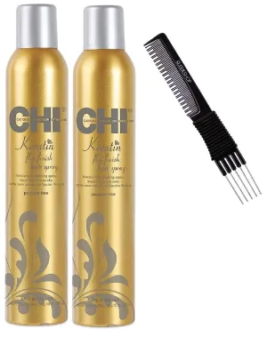 sleekshop Comb   CHl KERATIN FLEX FINISH Hair Spray, Aerosol Hair Spray 10 oz (PACK OF 2) (w/SIeekshop Premium Carbon Teasing Comb)
