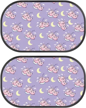 Sleep Pig Moon Car Sun Shade for Baby Kids 2 Pack Cling Side Window Car Rear Sunshades Universal with Storage Bag Sun Glare and UV Rays Protection