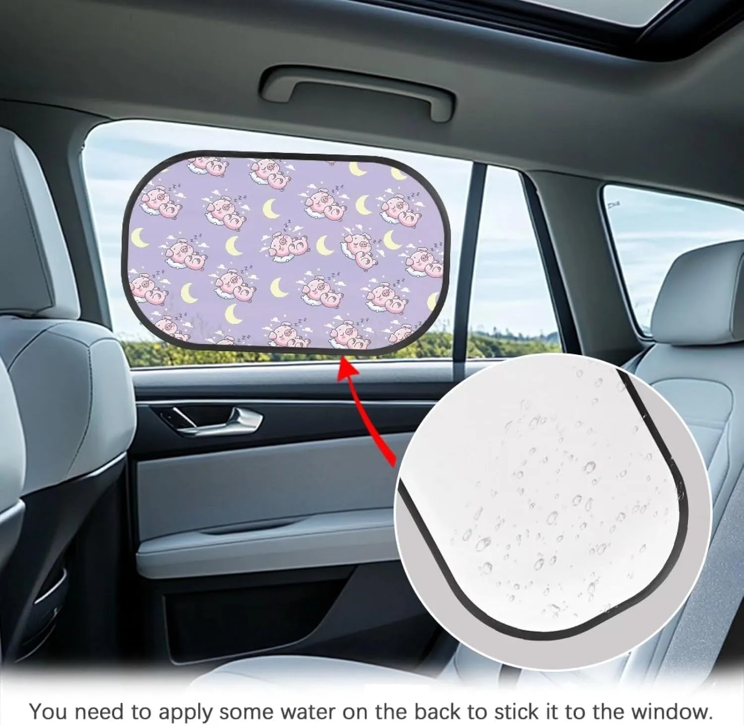 Sleep Pig Moon Car Sun Shade for Baby Kids 2 Pack Cling Side Window Car Rear Sunshades Universal with Storage Bag Sun Glare and UV Rays Protection