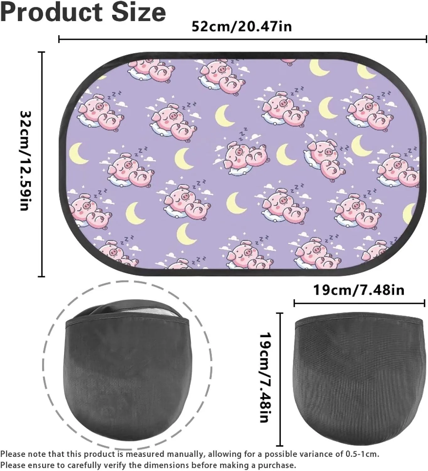 Sleep Pig Moon Car Sun Shade for Baby Kids 2 Pack Cling Side Window Car Rear Sunshades Universal with Storage Bag Sun Glare and UV Rays Protection