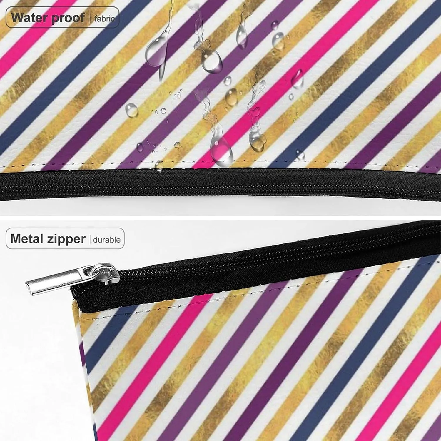 Small Cosmetic Bag, Pink Gold Stripes Makeup Bags Elegant Roomy Pouch for Women,Travel Toiletry Accessories Organizer