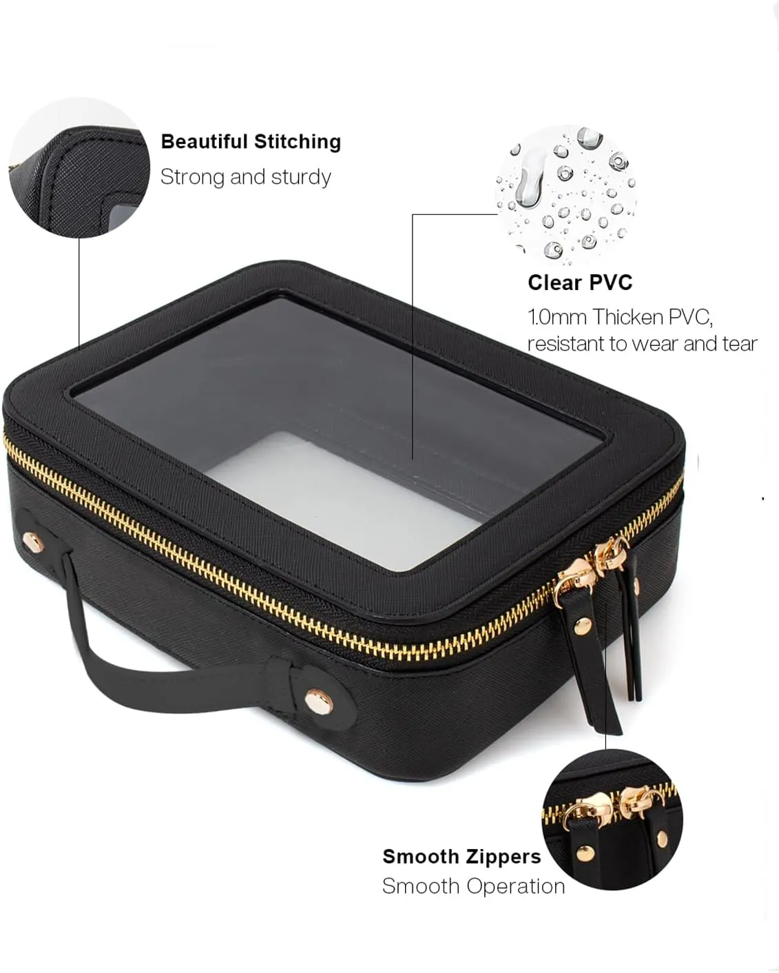 Small Makeup Case Organizer Travel Clear Cosmetic Bag for Women TSA Approved Portable Toiletry Bag Multipurpose Leather Makeup Bag Waterproof Leather Make Up Pouch with Zipper
