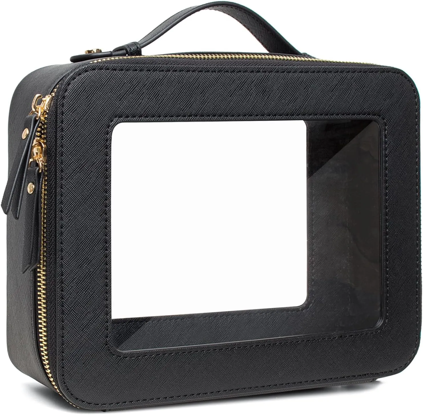 Small Makeup Case Organizer Travel Clear Cosmetic Bag for Women TSA Approved Portable Toiletry Bag Multipurpose Leather Makeup Bag Waterproof Leather Make Up Pouch with Zipper
