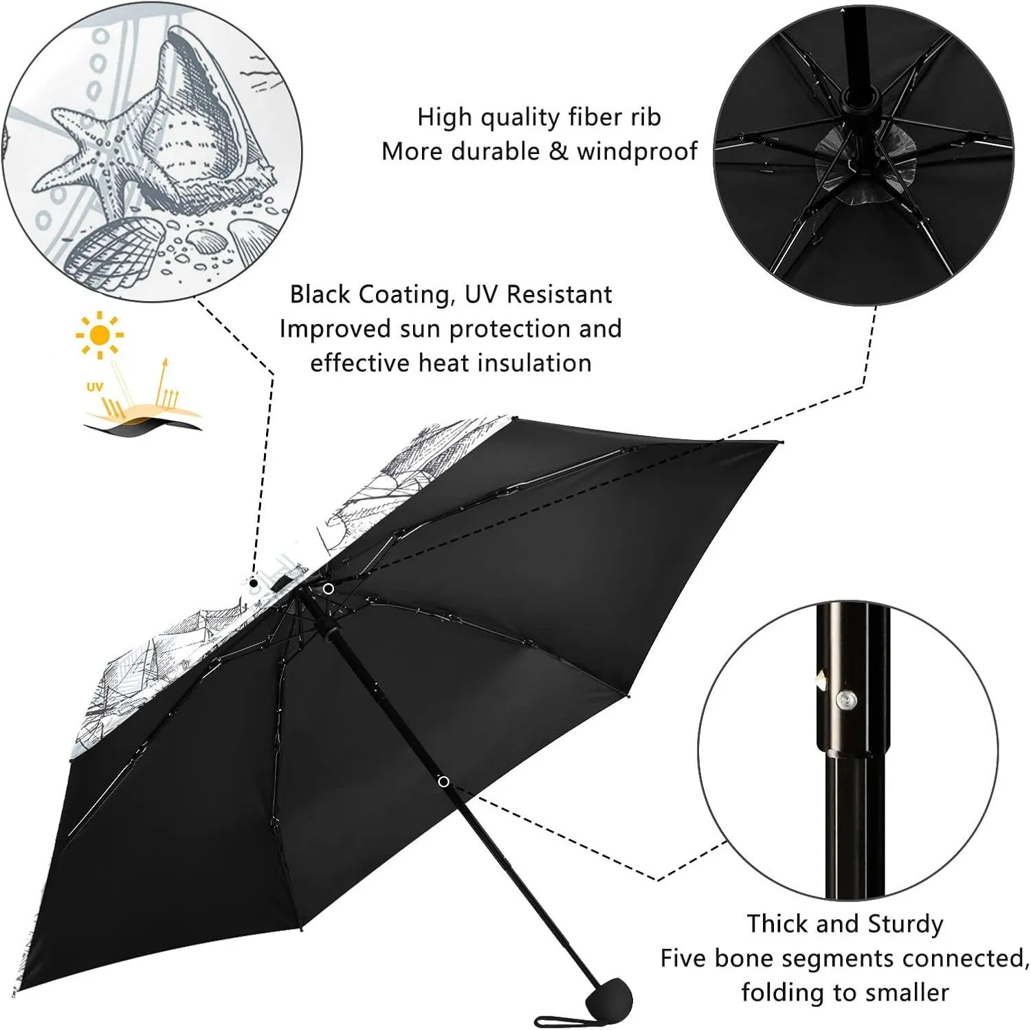Small Mini Anti-UV Compact Travel Umbrella, 5 Folding Ultra-Light Umbrella, 6 Ribs Pocket Windproof Foldable Vinyl Parasol