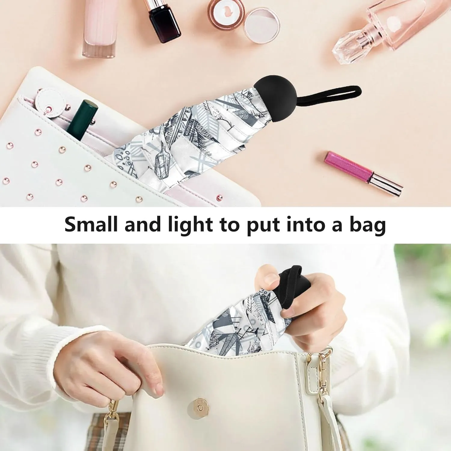 Small Mini Anti-UV Compact Travel Umbrella, 5 Folding Ultra-Light Umbrella, 6 Ribs Pocket Windproof Foldable Vinyl Parasol